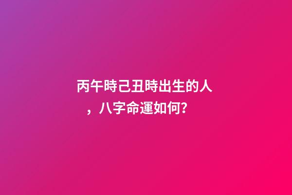 丙午時己丑時出生的人，八字命運如何？